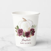 Floral Burgundy Pumpkin Fall Babydusche Pappbecher (Rückseite)