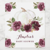 Floral Burgundy Pumpkin Fall Babydusche Weinetikett (Einzelnes Label)