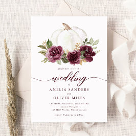 Floral Burgundy Pumpkin Fall Greenerity Wedding Einladung