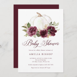 Floral Burgundy Pumpkin Gold Leaf Baby Dusche Einladung