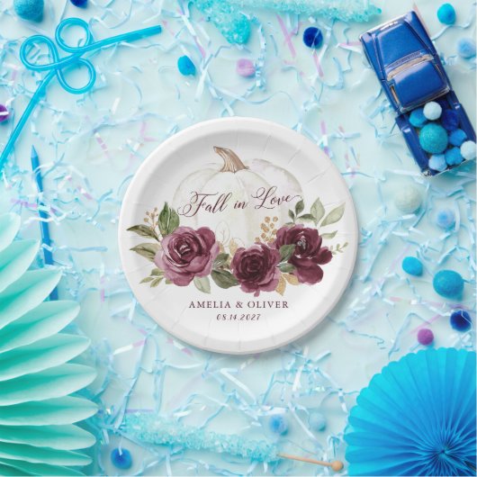 Floral Burgundy Pumpkin Hochzeit Herbst in Liebe Pappteller (Party)