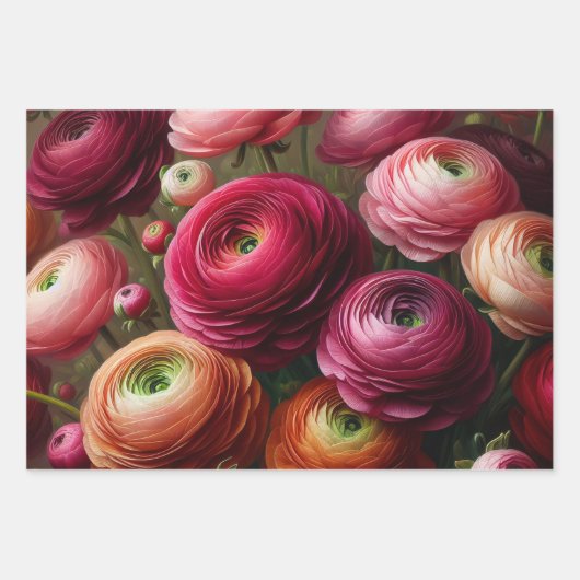 Floral Burgundy Ranunculus Decoupage Geschenkpapier Set (Vorderseite 2)