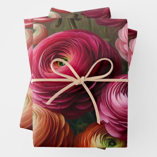 Floral Burgundy Ranunculus Decoupage Geschenkpapier Set (Beispiel)