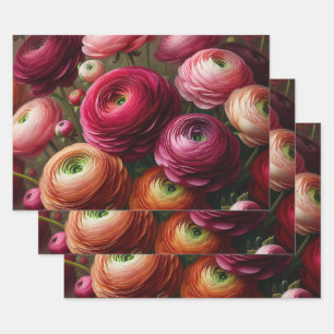 Floral Burgundy Ranunculus Decoupage Geschenkpapier Set