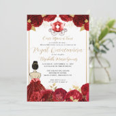 Floral Burgundy Red Cinderella Royal Quinceanera Einladung (Stehend Vorderseite)
