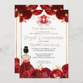 Floral Burgundy Red Cinderella Royal Quinceanera Einladung (Vorne/Hinten)