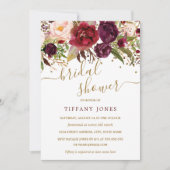 Floral Burgundy Red Gold Confetti Brautparty Einladung (Vorderseite)