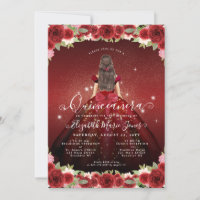 Floral Burgundy Red Gold Glam Prinzessin Quinceane
