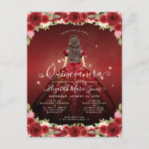 Floral Burgundy Red Gold Glam Prinzessin Quinceane