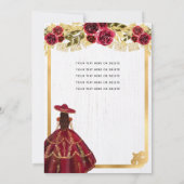 Floral Burgundy Red Gold Horse Charra Quinceanera Einladung (Rückseite)