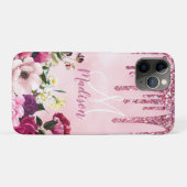 Floral Burgundy rosa Tropfrösche Glitzer Monogramm Case-Mate iPhone Hülle (Rückseite (Horizontal))