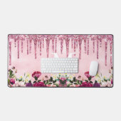 Floral Burgundy rosa Tropfrösche Glitzer Monogramm Schreibtischunterlage (Tastatur & Maus)