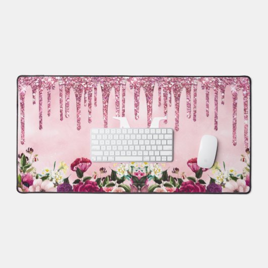 Floral Burgundy rosa Tropfrösche Glitzer Monogramm Schreibtischunterlage (Tastatur & Maus)