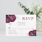 Floral Burgundy Rose Elegante Wedding RSVP Card (Stehend Vorderseite)