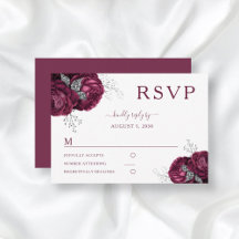 Floral Burgundy Rose Elegante Wedding RSVP Card