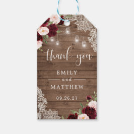 Floral Burgundy Rustic Wood Lace String Lights Geschenkanhänger