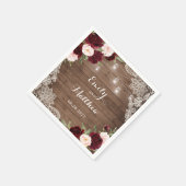 Floral Burgundy Rustic Wood Lace String Lights Serviette (Ecke)