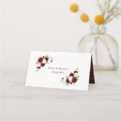 Floral Burgundy Rustic Wood Lights Hochzeit Platzkarte (Rückseite)