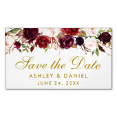 Floral Burgundy Save the Date Gold Mini Magnet (Vorderseite)