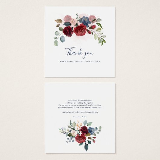 Floral Burgundy Script Wedding Danke Karte (Vorne & Hinten)