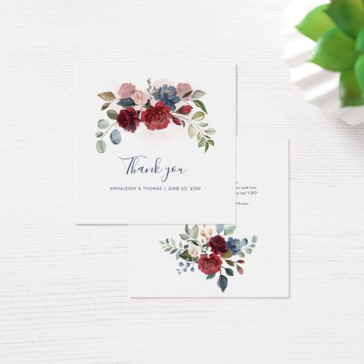 Floral Burgundy Script Wedding Danke Karte (Schreibtisch)