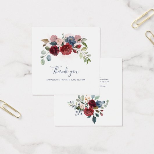 Floral Burgundy Script Wedding Danke Karte (Büro)