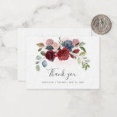Floral Burgundy Script Wedding Vielen Dank Mitteilungskarte (Vorderseite/Rückseite Beispiel)