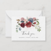 Floral Burgundy Script Wedding Vielen Dank Mitteilungskarte (Vorderseite)