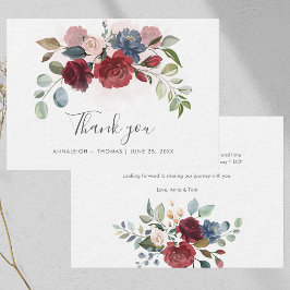 Floral Burgundy Script Wedding Vielen Dank Mitteilungskarte