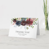 Floral Burgundy und Blue Wedding Vielen Dank Karte (Vorderseite)