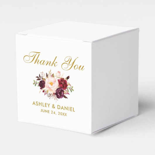 Floral Burgundy Watercolor Gold Wedding Danke Geschenkschachtel (Vorderseite)