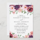 Floral Burgundy Watercolor Wedding Einladung (Vorderseite)