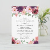 Floral Burgundy Watercolor Wedding Einladung (Stehend Vorderseite)