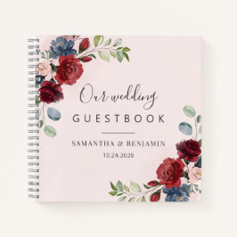 Floral Burgundy Watercolor Wedding Guest Book Notizblock