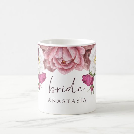 Floral Burgundy Wedding Bride Kaffeetasse (Mittel)