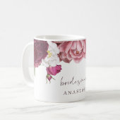 Floral Burgundy Wedding Bridesmaid Kaffeetasse (Vorderseite Links)