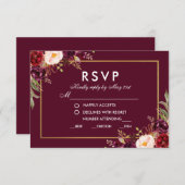 Floral Burgundy Wedding Meal UAWG BG Essen Einladung (Vorne/Hinten)