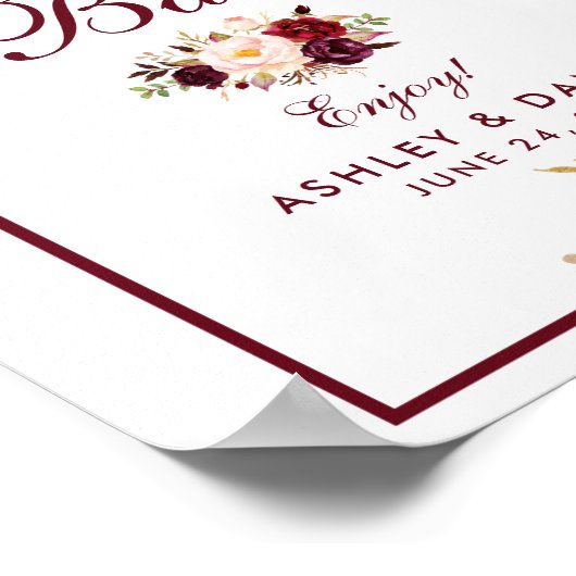 Floral Burgundy Wedding Mimosa Bar Poster (Ecke)