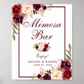 Floral Burgundy Wedding Mimosa Bar Poster (Vorne)