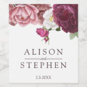 Floral Burgundy Wedding Personalisiert Weinetikett (Einzelnes Label)