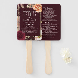 Floral Burgundy Wedding Program Hand Fan Fächer
