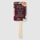 Floral Burgundy Wedding Program Hand Fan Fächer (Vorderseite)
