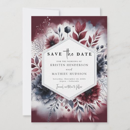 Floral Burgundy Wedding Save The Date (Vorderseite)
