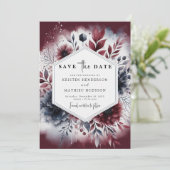 Floral Burgundy Wedding Save The Date (Stehend Vorderseite)