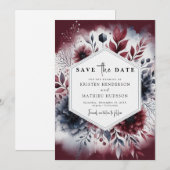 Floral Burgundy Wedding Save The Date (Vorne/Hinten)