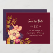 Floral Burgundy Wedding speichern das Datum Save The Date (Vorne/Hinten)