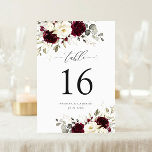 Floral Burgundy White Gold Elegante Tischnummer