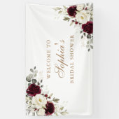 Floral Burgundy White Greenery Gold Brautparty Banner (Vertikal)