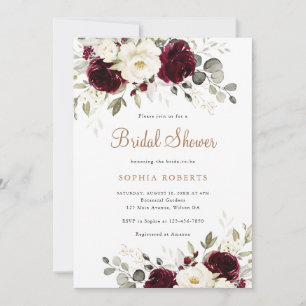 Floral Burgundy White Greenery Gold Brautparty Einladung