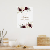 Floral Burgundy White Greenery Gold Brautparty Poster (Küche)
